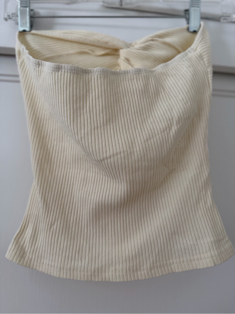 Cream Ribbed Twist-Front Strapless Top-Small - Picture 3 of 3